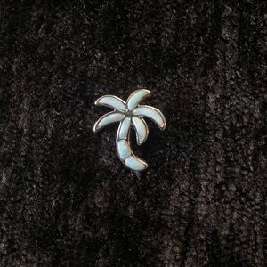 Natural Larimar Palm Tree Sterling Silver Pendant